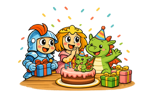 Ritter Prinzessin und Drache feiern Geburtstag
