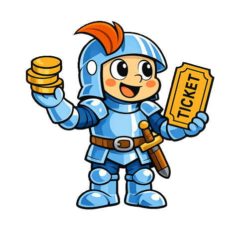 Ritter mit Ticket und Muenzen